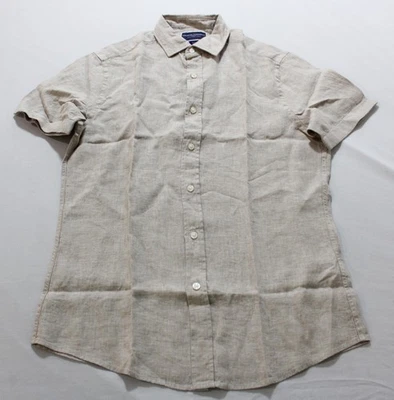 Camisa Charles Tyrwhitt Para Hombres Calce Ajustado Lino Puro Manga Corta BE5 Avena Pequeña Foto 1 de 4