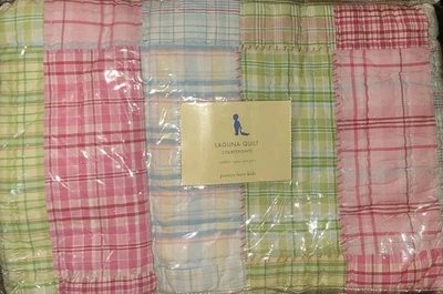 NUEVO Pottery Barn Kids COLCHA CUNA Rosa A CUADROS Verde Azul Niña Niño Cama Laguna Foto 1 de 4
