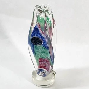 Vtg Murano Art Glass Hugging Penguins Figurine Murano Sticker Made In Italy 7" - Picture 1 of 17