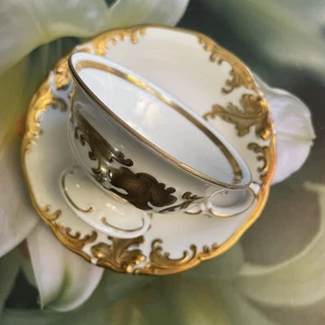 Vintage Wawel Recznie Malowane Gold Rim Poland Demitasse Tea Cup & Saucer - Picture 1 of 9