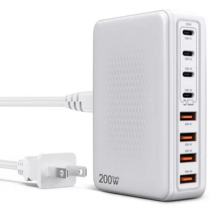 200W USB C Charger Block-Upgraded GaN III 8-Ports-Fast Charging Station Hub-P... - Picture 1 of 7
