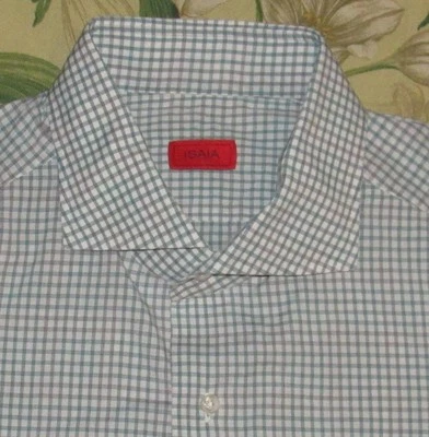 Camisa ISAIA verde blanca a cuadros manga larga con botones 17,5-44 Foto 1 de 4