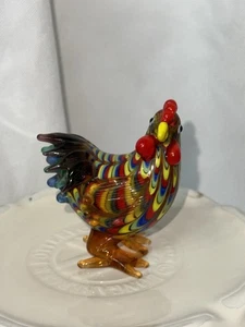 Fitz and Floyd Kunst Glas Menagerie Regenbogen Hahn Figur - Bild 1 von 14