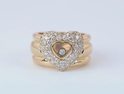$11,000 Chopard 18K Yellow Gold Happy Heart Floating Pave Set Diamond Ring 5.5 - Image 1 of 4