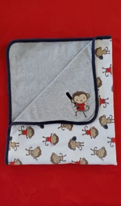Carters Just One Year Baby Monkey & Baseball Theme 100% Cotton Blanket 31" x 25" - Picture 1 of 12
