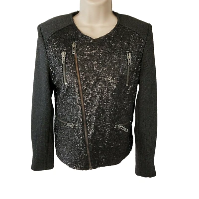 MM Couture by Miss Me S 码亮片摩托车风格夹克 — 第 1/4 张图片