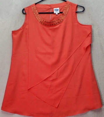 Camiseta sin mangas Diane Gilman para mujer mediana naranja tachonada poliéster sin mangas cuello redondo Foto 1 de 4