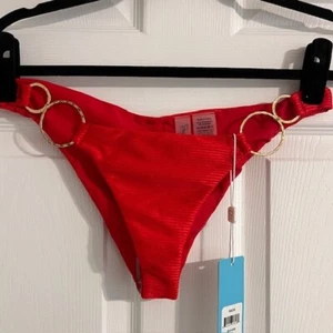 Beach Bunny Badehose Nadia Skimpy Gold Ringe Detail Rot XL - Bild 1 von 7