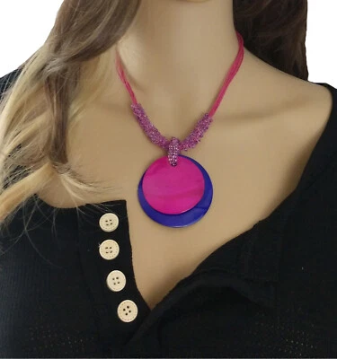 Большая перламутровая круглая подвеска фиолетово-розовая бусина, регулируемое 18,5 дюйма - Изображение 1 из 4