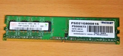1GB Patriot PSD21G800816 PC2-6400 800Mhz DDR2 Non-ECC Computer Memory - Image 1 of 2