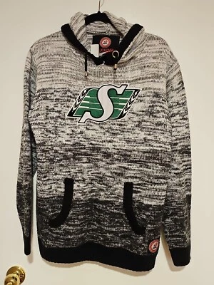 Saskatchewan Rough Riders CFL Football  Knit Sweater Hoodie Large Black Gray - Image 1 of 4