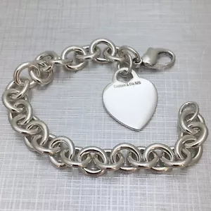 8.5" Large Tiffany & Co Blank Heart Tag Charm Bracelet in Sterling Silver - Picture 1 of 7