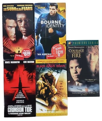 VHS Video Tapes Set Lot of 5 War Mystery Adventure Action Movies Denzel Damon - Image 1 of 4