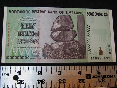 ZIMBABWE 50 Trillion Dollar Note 2008 Authentic AA Uncirculated A+ Cond - Image 1 of 4