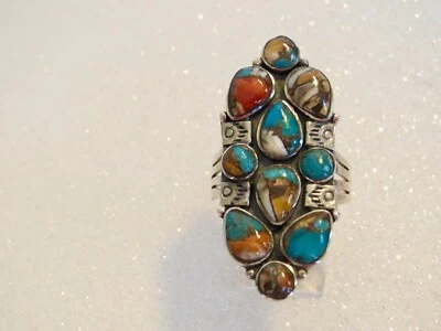 T Philippines Brand Sterling Silver Multi GEMSTONE RING TURQUOISE & RED CORAL 11 - Image 1 of 4