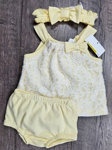 Baby Girl Clothes New Starting Out Newborn 3pc Yellow Lace Outfit - Picture 1 of 3