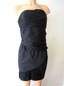Catherine Malandrino Tiered Ruched Drape Strapless Silk Black Dress 6 $325 NWT - Picture 1 of 11