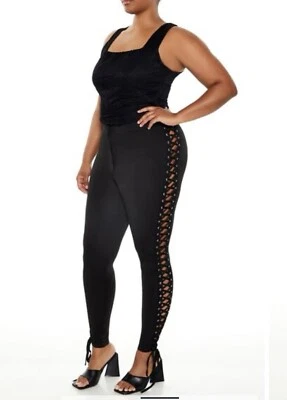 FOREVER 21+ 1X XXL Negro Slinky Sexy Leggings con Cordones NUEVO CON ETIQUETAS R$40 Foto 1 de 4