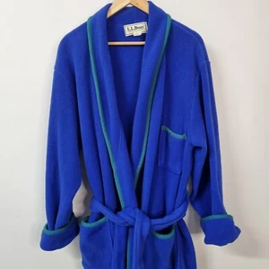 VTG LL Bean Kimono Heavy Plush Fleece Tie Robe Unisex Men Women USA Made Sz L - Picture 1 of 7