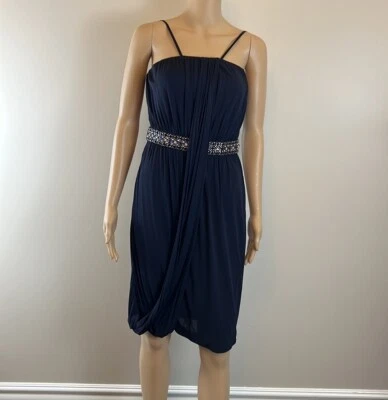 New Marc Bouwer Navy Ruched Elegant Cocktail Dress with Beading Size 2 - Image 1 of 4