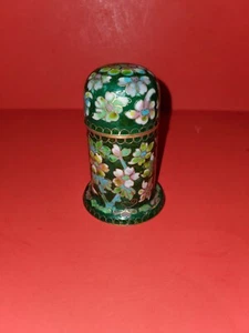 Ornate Mini 3 inch Cloisonne Enamel Jar With Lid Ornate Green Floral Cylinder - Picture 1 of 4