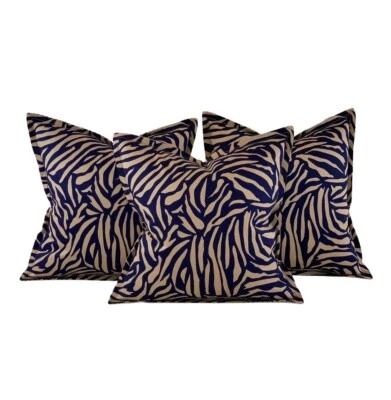 3 Pc Pillow Covers Vicki Payne Free Spirit Navy Blue Brown Zebra Animal Print - Image 1 of 4
