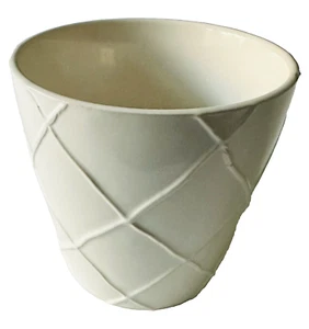 Vintage Ceramic Flower Pot Holder White Rhomboid Design 4.5" Tall 4.33" I.D. Rim - Picture 1 of 5