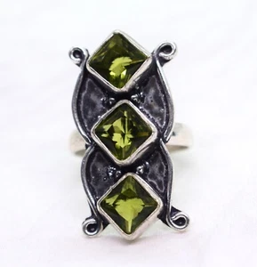Ostentatious Peridot Cut Fashion Jewelry Handmade Gemstone Ring Size 8 - Picture 1 of 9