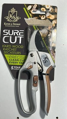 kent & stowe sure cut ratchet secateurs hard wood cleancut diecast handle 22mm - Image 1 of 4