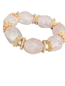 PEARL ROSE QUARTZ Bracelet Chunky Beaded Boho Healing Costume Jewellery 77g - Picture 1 of 24