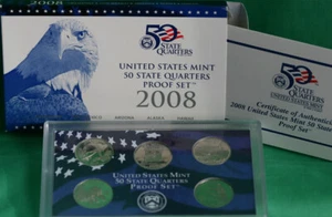 2008 S Five Coin State QUARTER Proof 5 Coin Set Statehood 25c Coins Box and COA - Picture 1 of 3