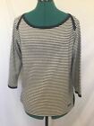 Black Apple Womens Top SIze S Black White Silver Striped 3/4 Sleeve Scoop Neck