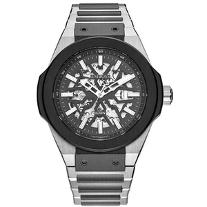 Seiko NH70 automatic EMBOSS Icon Skeleton Silver & Black Men's Swiss Watch 45mm - Picture 1 of 7