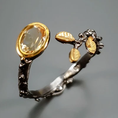 Anillo de piedras preciosas anillo citrino natural plata de ley 925 talla 8/R430262 Foto 1 de 4