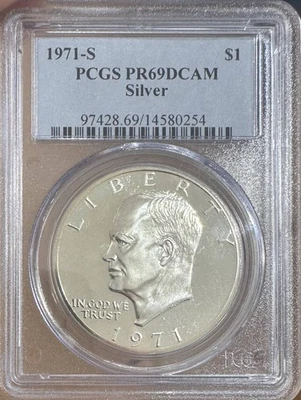 1971 S Dollar Eisenhower 40% Silver PCGS PR-69 DCAM Silver - Image 1 of 2