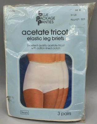 VTG Sears Blue Package Panties (3) Pair Acetate Tricot Elastic Leg Briefs Size 9 - Image 1 of 4