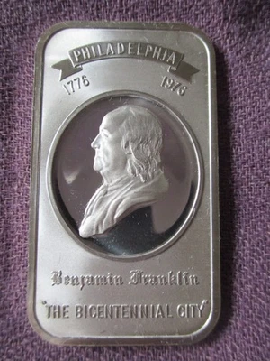 Benjamin Franklin -Filadelfia - 1776-1976 1 Troy Oz. Barra de plata fina .999 Foto 1 de 4