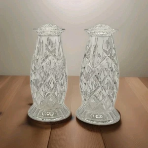 Clear Pressed Glass Salt & Pepper Shakers Pair Diamond W.G.D Mark Cut Pattern - Picture 1 of 5