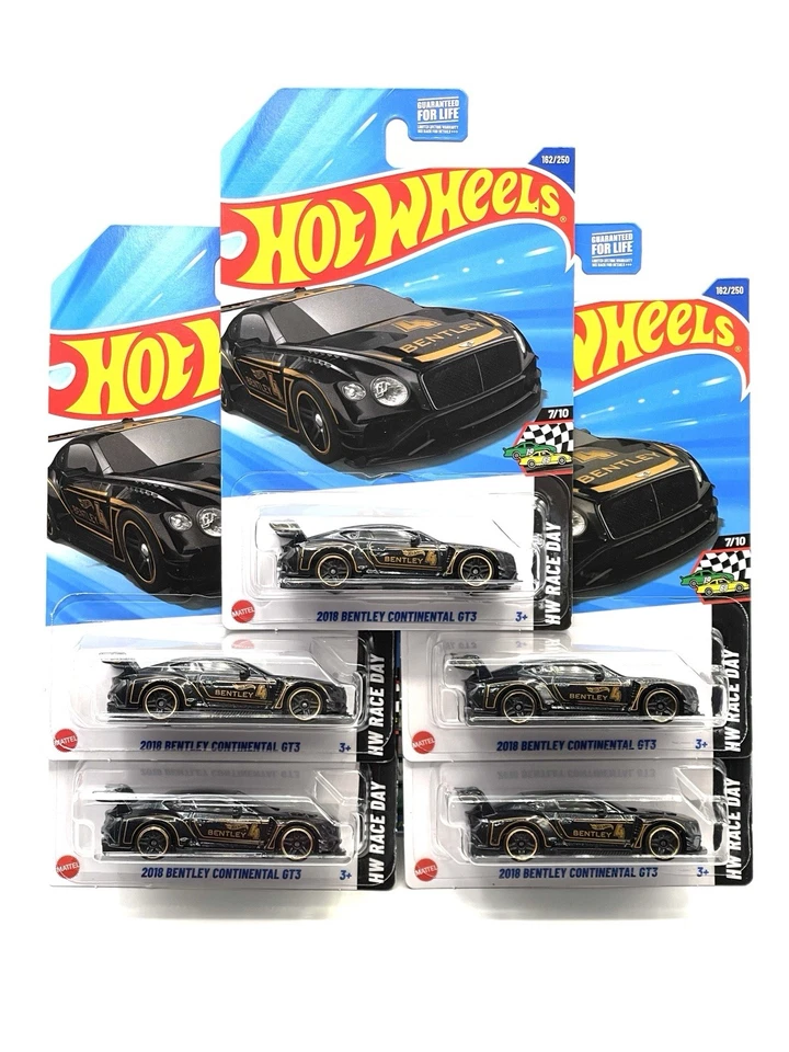 Lote de 5 Hot Wheels 2025 2018 Bentley Continental GT3 #162 (preto metálico) - Imagem 1 de 1