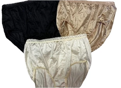 3双复古 Hanes 高切缎面尼龙内裤蕾丝边腰带 9 码 — 第 1/4 张图片