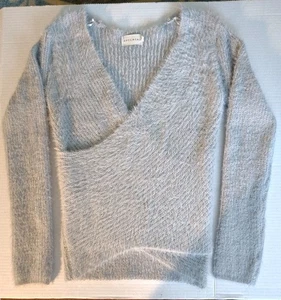 Dreamers Damen Medium vorne offen hellgrau weich flauschig Strick Pullover Faux Wickeloptik  - Bild 1 von 6