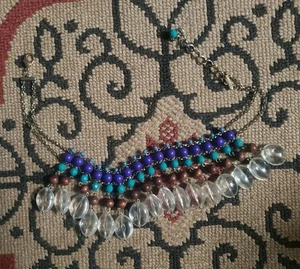 Grobe Kette Glieder und Fransen Perlen Statement Halskette türkis blau aqua & klar 16 - Bild 1 von 3