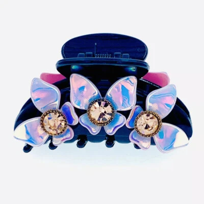 USA Butterfly ACRYLIC HAIR CLAW JAW CLIP made with SWAROVSKI CRYSTAL brown A14 - Image 1 of 4