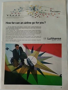 1966 Lufthansa how far can an airline do for you vintage map plan original ad - Picture 1 of 1