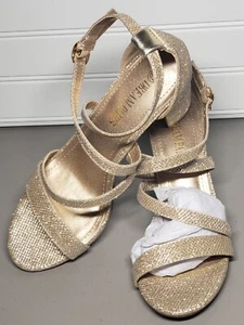 Dream Pairs Gold Ankle Strap Heels Size 6.5 Sparkle Open Toe Party Pump Shoe - Picture 1 of 11