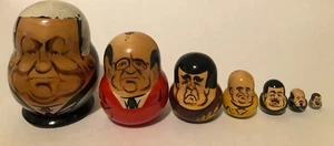 VINTAGE RUSSIAN NESTING DOLLS POLITICAL FIGURES SET OF 7 - Picture 1 of 12