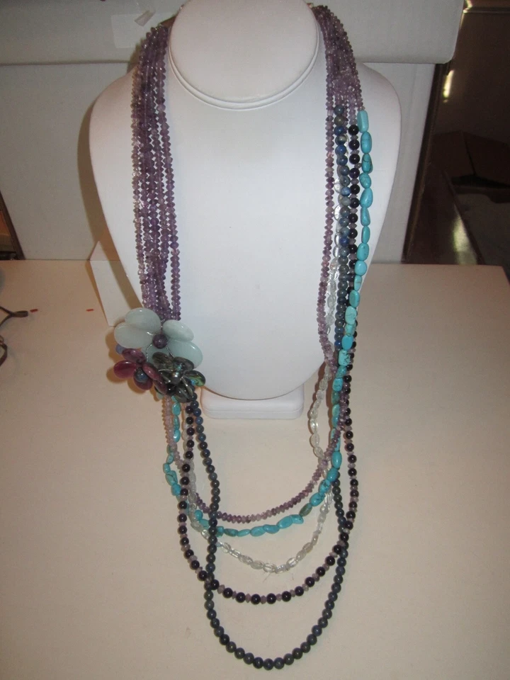 NAKAMOL GEMSTONE  NECKLACE - AMETHYST TURQUOISE 226g TW - MASSIVE - 32" -BBA-31 - Image 1 of 4