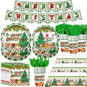 171Pcs Christmas Party Decorations Christmas Disposable Dinnerware Set for 24 Gu - Picture 1 of 12