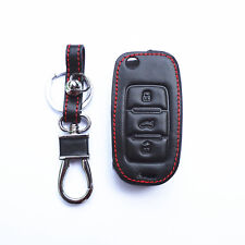 Black Leather 3 Buttons Remote Flip Key Chain Cover Case Fob For Volkswagen