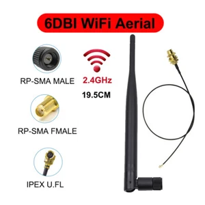2.4G 19.5CM Dualband Mit IPEX Kabel 15CM PC 6DBI RP-SMA WLAN Antenne - Afbeelding 1 van 8
